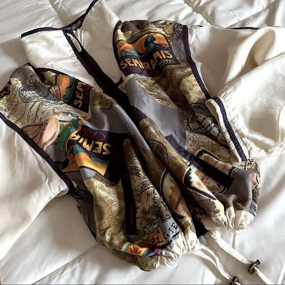 Vintage East West 100% Silk Printed Jogger Set Jacket Drawstring Pants Size L - Picture 7 of 15